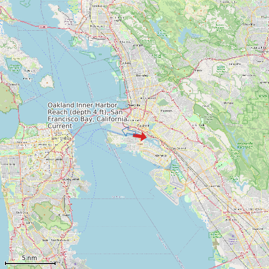 Map of Oakland Inner Harbor Reach (depth 4 ft), San Francisco Bay, California Current Prediction Station