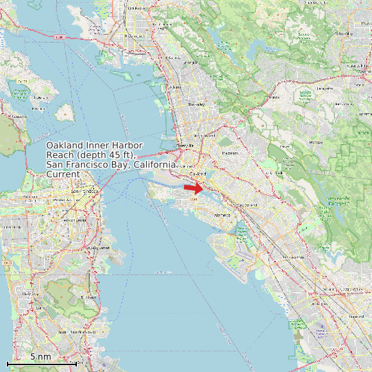 Map of Oakland Inner Harbor Reach (depth 45 ft), San Francisco Bay, California Current Prediction Station