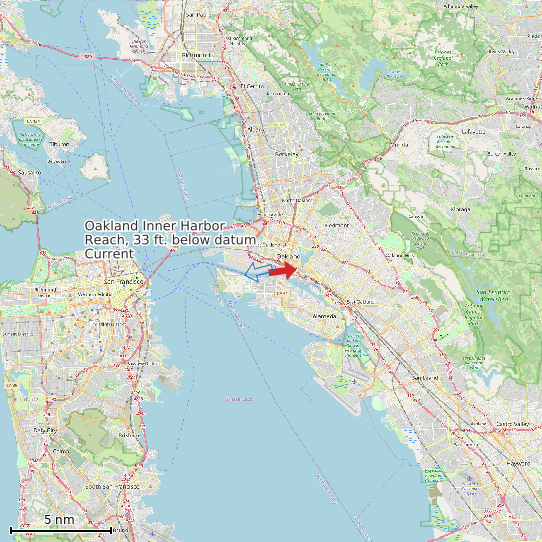 Map of Oakland Inner Harbor Reach, 33 ft. below datum Current Prediction Station