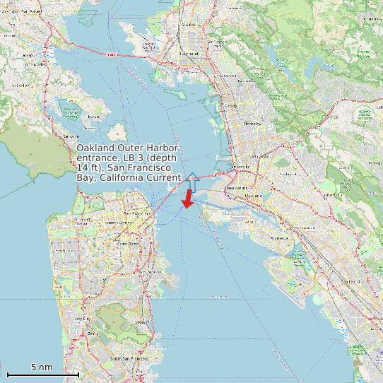 Map of Oakland Outer Harbor entrance, LB 3 (depth 14 ft), San Francisco Bay, California Current Prediction Station