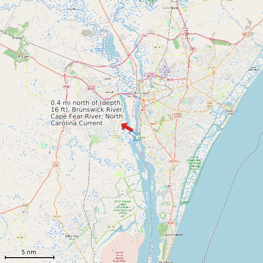 Map of 0.4 mi north of (depth 16 ft), Brunswick River, Cape Fear River, North Carolina Current Prediction Station