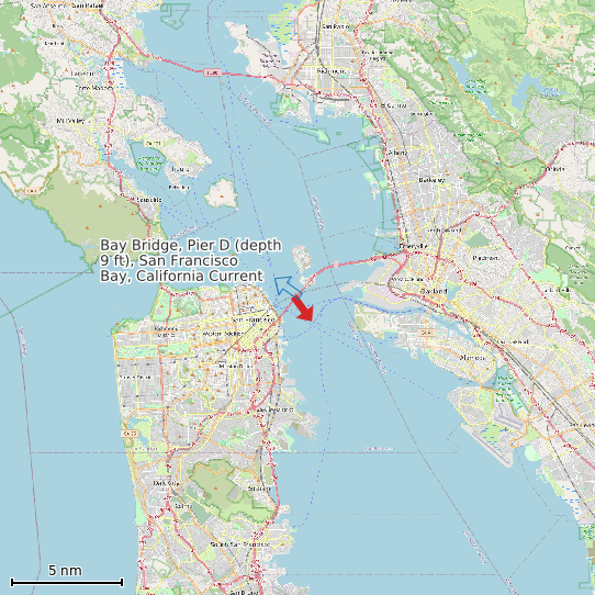 Map of Bay Bridge, Pier D (depth 9 ft), San Francisco Bay, California Current Prediction Station