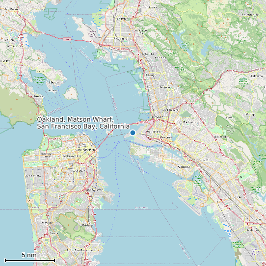 Map of Oakland, Matson Wharf, San Francisco Bay, California Tide Prediction Station