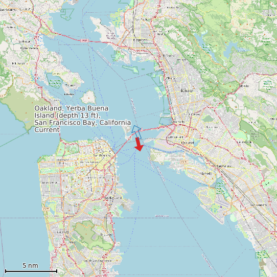 Map of Oakland, Yerba Buena Island (depth 13 ft), San Francisco Bay, California Current Prediction Station