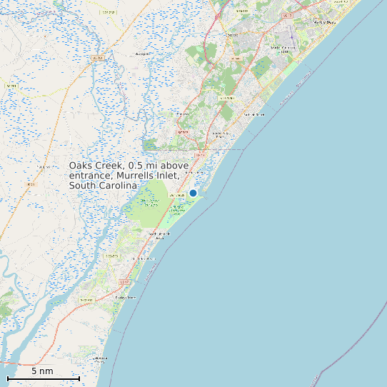 Map of Oaks Creek, 0.5 mi above entrance, Murrells Inlet, South Carolina Tide Prediction Station