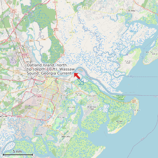 Map of Oatland Island, north tip (depth 10 ft), Wassaw Sound, Georgia Current Prediction Station