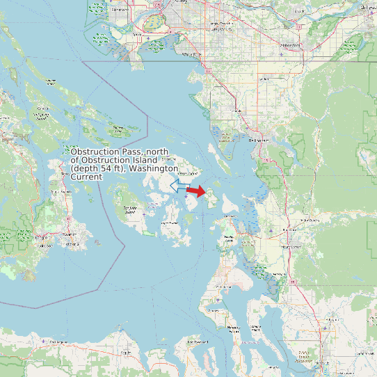 Map of Obstruction Pass, north of Obstruction Island (depth 54 ft), Washington Current Prediction Station