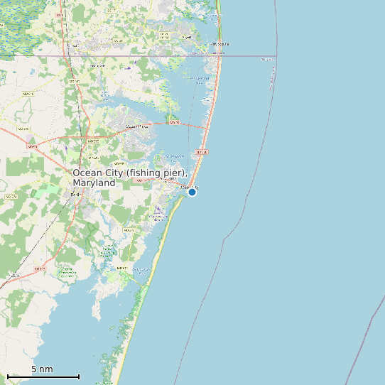 Map of Ocean City (fishing pier), Maryland Tide Prediction Station