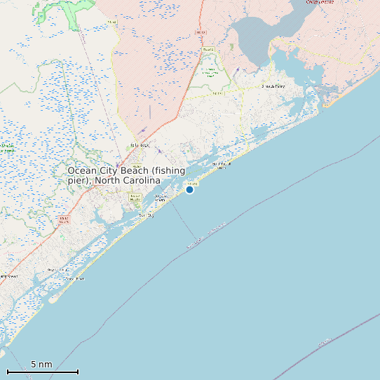 Map of Ocean City Beach (fishing pier), North Carolina Tide Prediction Station