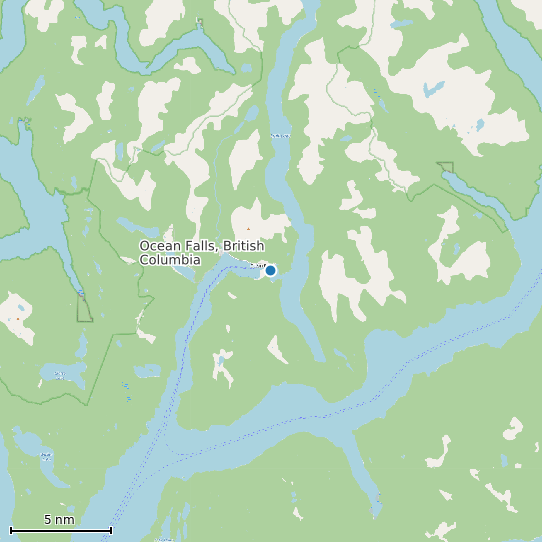 Map of Ocean Falls, British Columbia Tide Prediction Station