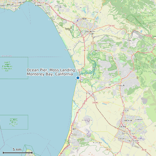 Map of Ocean Pier, Moss Landing, Monterey Bay, California Tide Prediction Station