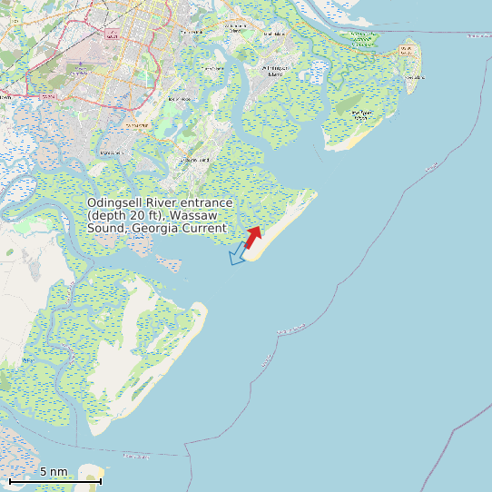 Map of Odingsell River entrance (depth 20 ft), Wassaw Sound, Georgia Current Prediction Station