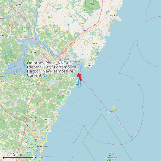 Map of Odiornes Point, NNE of (depth 15 ft), Portsmouth Harbor, New Hampshire Current Prediction Station