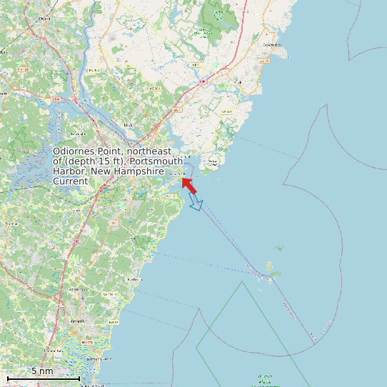 Map of Odiornes Point, northeast of (depth 15 ft), Portsmouth Harbor, New Hampshire Current Prediction Station