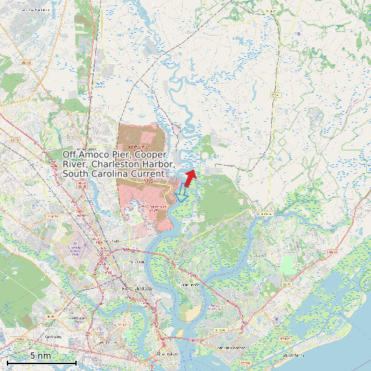 Map of Off Amoco Pier, Cooper River, Charleston Harbor, South Carolina Current Prediction Station