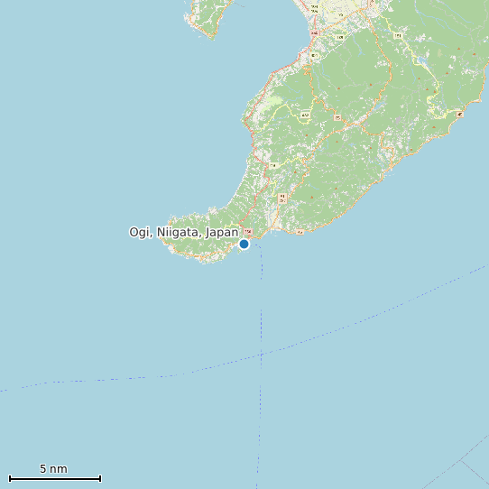 Map of Ogi, Niigata, Japan Tide Prediction Station