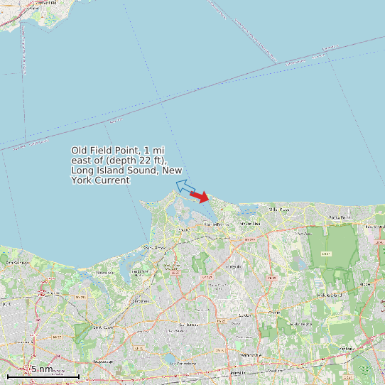 Map of Old Field Point, 1 mi east of (depth 22 ft), Long Island Sound, New York Current Prediction Station