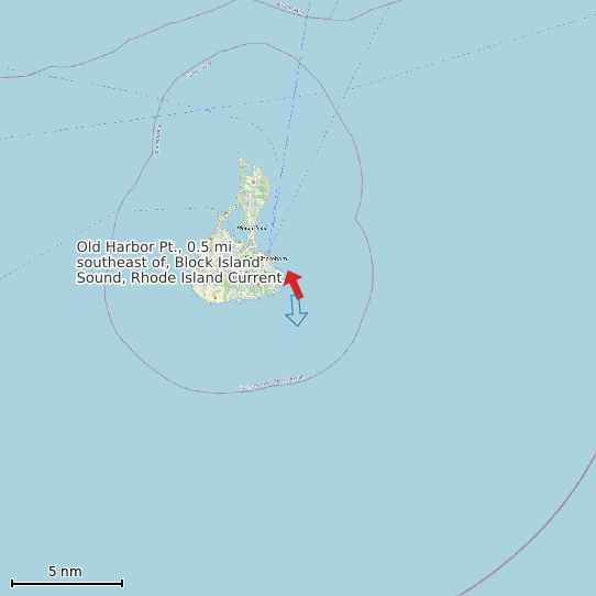 Map of Old Harbor Pt., 0.5 mi southeast of, Block Island Sound, Rhode Island Current Prediction Station