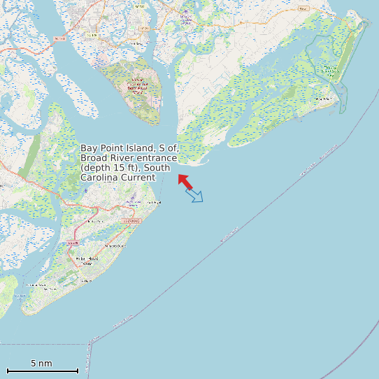 Map of Bay Point Island, S of, Broad River entrance (depth 15 ft), South Carolina Current Prediction Station