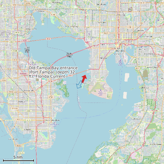 Map of Old Tampa Bay entrance (Port Tampa) (depth 32 ft), Florida Current Prediction Station