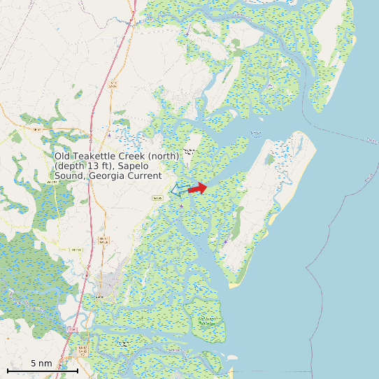 Map of Old Teakettle Creek (north) (depth 13 ft), Sapelo Sound, Georgia Current Prediction Station