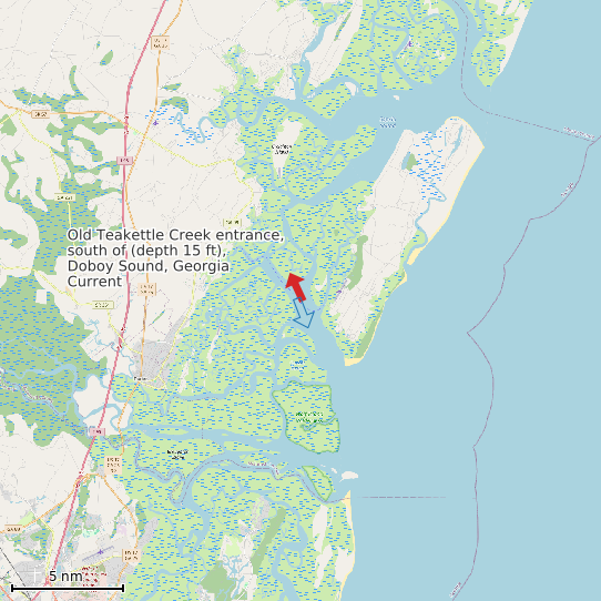 Map of Old Teakettle Creek entrance, south of (depth 15 ft), Doboy Sound, Georgia Current Prediction Station