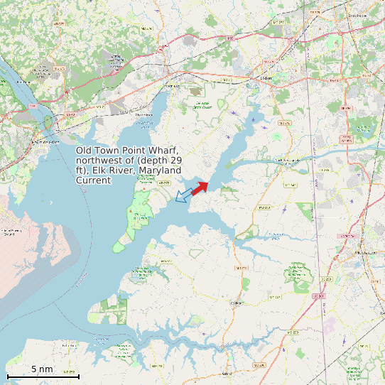 Map of Old Town Point Wharf, northwest of (depth 29 ft), Elk River, Maryland Current Prediction Station