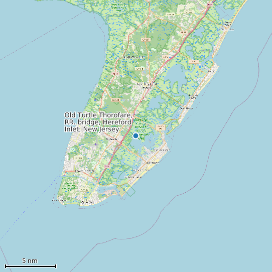 Map of Old Turtle Thorofare, RR. bridge, Hereford Inlet, New Jersey Tide Prediction Station