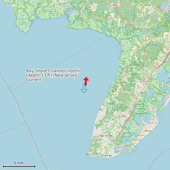 Map of Bay Shore Channel (north) (depth 13 ft), New Jersey Current Prediction Station