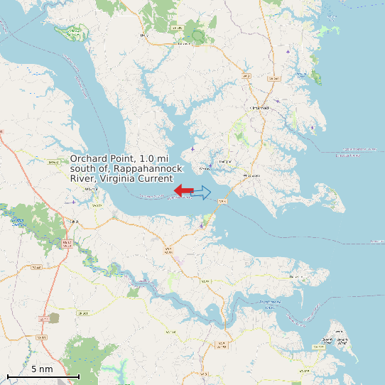 Map of Orchard Point, 1.0 mi south of, Rappahannock River, Virginia Current Prediction Station