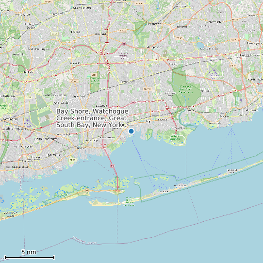 Map of Bay Shore, Watchogue Creek entrance, Great South Bay, New York Tide Prediction Station