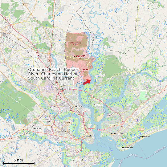 Map of Ordnance Reach, Cooper River, Charleston Harbor, South Carolina Current Prediction Station