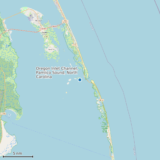Map of Oregon Inlet Channel, Pamlico Sound, North Carolina Tide Prediction Station