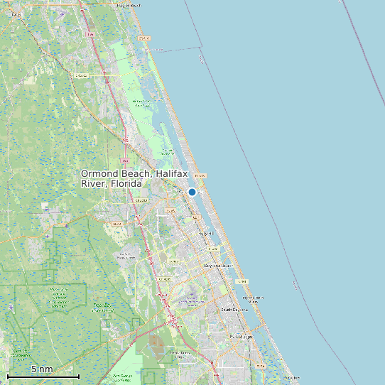 Map of Ormond Beach, Halifax River, Florida Tide Prediction Station