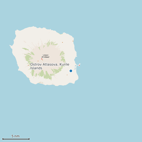 Map of Ostrov Atlasova, Kurile Islands Tide Prediction Station