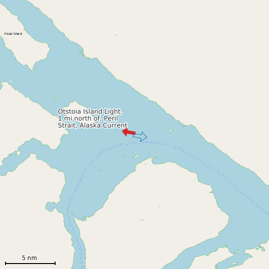 Map of Otstoia Island Light, 1 mi north of, Peril Strait, Alaska Current Prediction Station