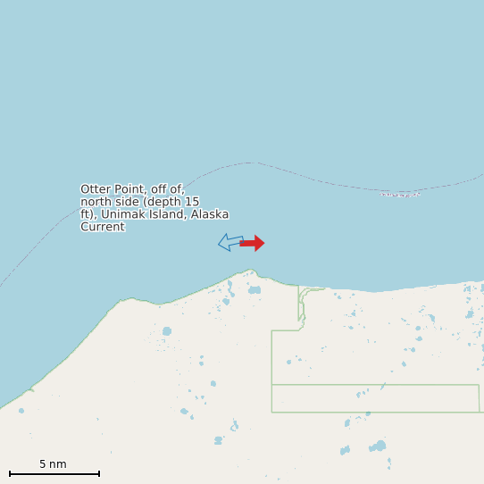 Map of Otter Point, off of, north side (depth 15 ft), Unimak Island, Alaska Current Prediction Station