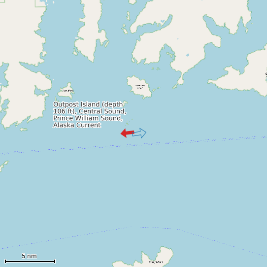 Map of Outpost Island (depth 106 ft), Central Sound, Prince William Sound, Alaska Current Prediction Station