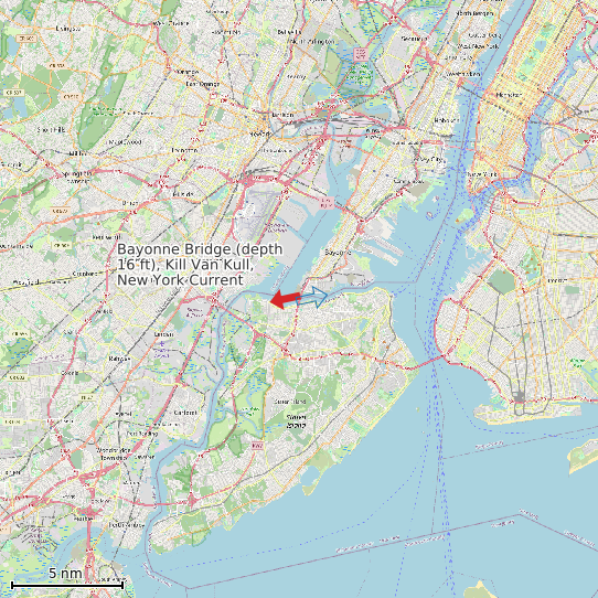 Map of Bayonne Bridge (depth 16 ft), Kill Van Kull, New York Current Prediction Station