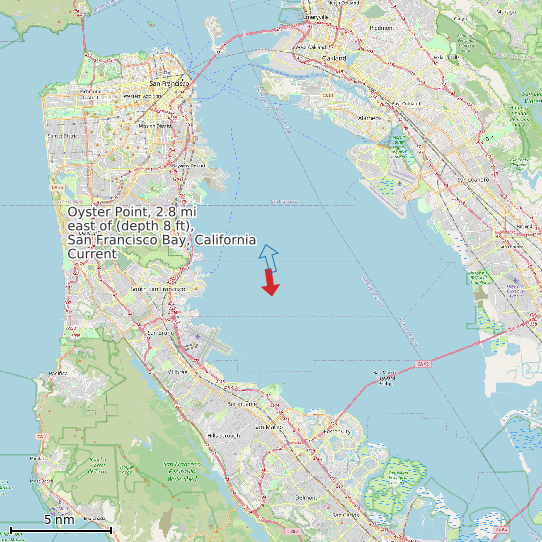Map of Oyster Point, 2.8 mi east of (depth 8 ft), San Francisco Bay, California Current Prediction Station