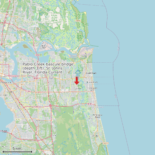 Map of Pablo Creek bascule bridge (depth 3 ft), St. Johns River, Florida Current Prediction Station