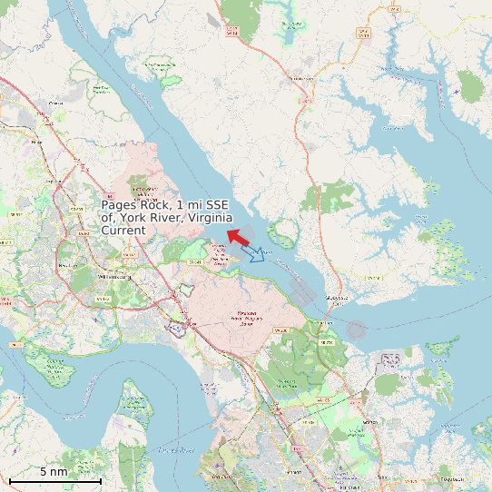 Map of Pages Rock, 1 mi SSE of, York River, Virginia Current Prediction Station