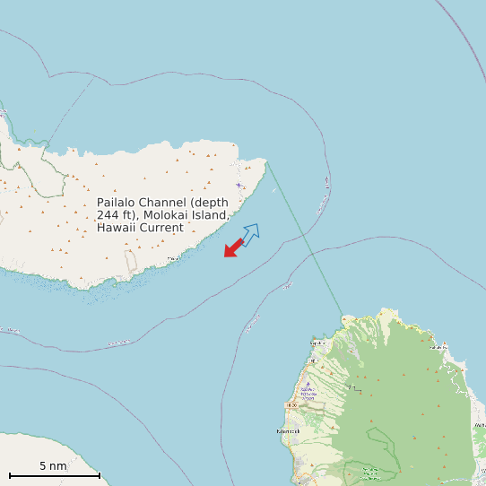 Map of Pailalo Channel (depth 244 ft), Molokai Island, Hawaii Current Prediction Station