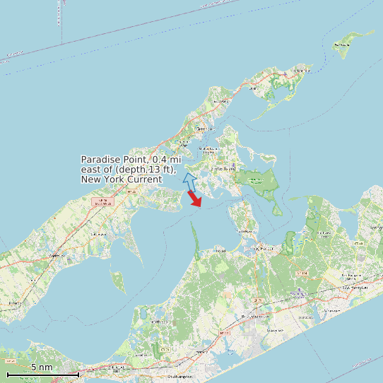 Map of Paradise Point, 0.4 mi east of (depth 13 ft), New York Current Prediction Station