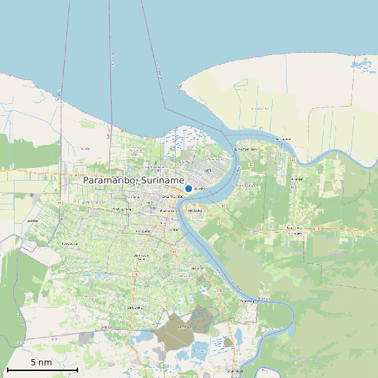 Map of Paramaribo, Suriname Tide Prediction Station