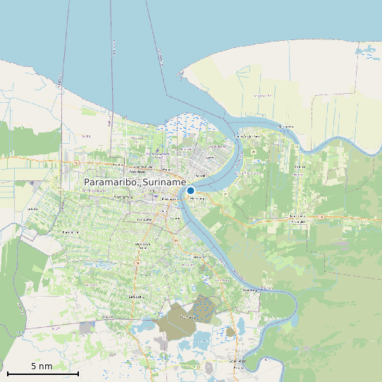 Map of Paramaribo, Suriname Tide Prediction Station