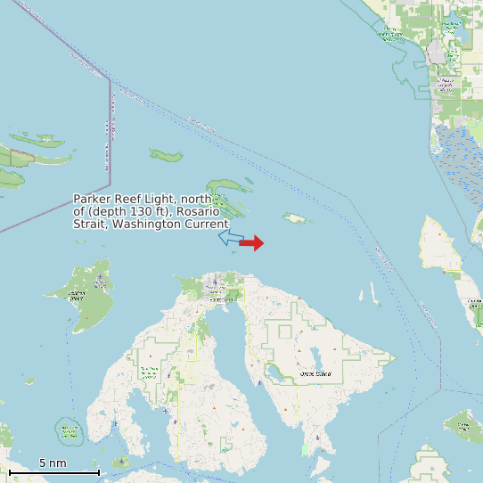Map of Parker Reef Light, north of (depth 130 ft), Rosario Strait, Washington Current Prediction Station