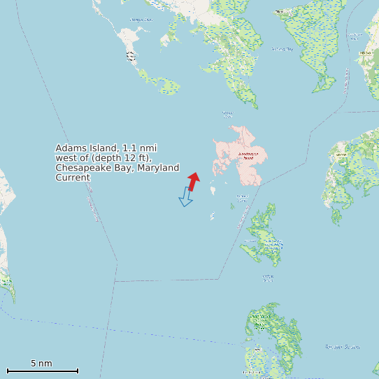 Map of Adams Island, 1.1 nmi west of (depth 12 ft), Chesapeake Bay, Maryland Current Prediction Station