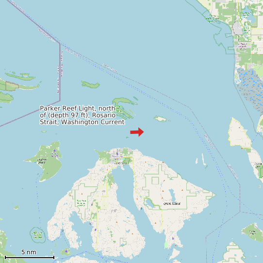 Map of Parker Reef Light, north of (depth 97 ft), Rosario Strait, Washington Current Prediction Station