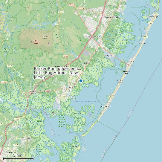 Map of Parker Run, upper end, Little Egg Harbor, New Jersey Tide Prediction Station